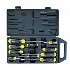 Набір викруток STANLEY "CushionGrip", 10 од: Sl6.5 x 45 мм; Sl8 x 150 мм; Sl3 x 75 мм; Sl6.5 x 150 мм; Sl5 x 100 мм; Ph2 x 45 мм; Ph1 x 100 мм; Ph2 x 100 мм; Ph0 x 60 мм; Ph3 x 150 мм.