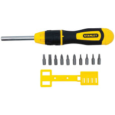 Викрутка-набір STANLEY "Multibit", L = 250 мм, реверсивна, 10 біт : SL 6.6, 5 мм; Ph1, 2; Pz1, 2; Torx T10, T15; квадрат №1 і 2.
