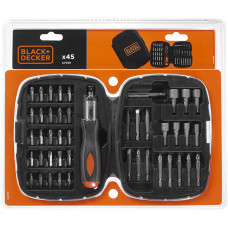 Набір біт BLACK+DECKER, Phillips, Pozidriv, Torx, Slotted, PH1, PH2, PH3, PZ1, PZ2, РZ3, T10, 15, 20, S1, S2, S3, PH1, PH2, PH3, PZ1, PZ2, PZ3, L= 25, 50 мм, 45 од., валіза