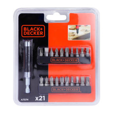Набір біт BLACK+DECKER, Phillips, Pozidriv, Torx, PH1, PH2, PH3, PZ1, PZ2, PZ3, T10, T15, T20, T25, L = 25 мм, 21 од., блістер