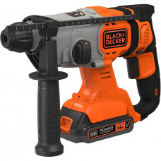 Перфоратор акумуляторний BLACK+DECKER, SDS-Plus, 18 В, 2 Дж, 3 режими, 0-6650 уд/хв, 0-1880 об/хв, валіза, вага 2.1 кг