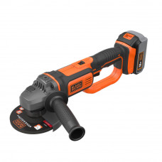 Шліфмашина кутова акумуляторна безщіткова BLACK+DECKER, 18 B, d = 125 мм, 8600 об/хв, вага 2.1 кг, акумулятор та зарядний пристрій