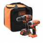 Набір з двох інструментів BLACK+DECKER, 18 В XR Li-lon, 1.5 А/год, вага 3.44 кг, спецсумка, акумулятор і зарядний пристрій