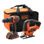 Набір з двох інструментів BLACK+DECKER, 18 В XR Li-lon, 1.5 А/год, вага 4.56 кг, спецсумка, акумулятор і зарядний пристрій
