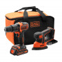 Набір з двох інструментів BLACK+DECKER, 18 В XR Li-lon, 1.5 А/год, вага 3.63 кг, спецсумка, акумулятор і зарядний пристрій