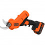 Ножиці садові - секатор акумуляторний BLACK+DECKER, 18 В, Li-ion акумулятор ємністю 2.0 Аг модель BL2018 (ЗП — 1.0 А модель BDC1A), що забезпечує до 500 різів гілок на одному заряді,для легкої та гнучкої обрізки кущі