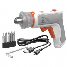 Акумуляторна викрутка BLACK+DECKER 3.6 В, 180 об/хв, 5.5 Нм, стандарт с LED підсвіткою, набір оснастки, ЗУ, вага 0.6 кг