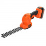 Кущоріз-ножиці акумуляторні (2в1) BLACK+DECKER, 18 В, 2 А/год, довжина ножа 20 см, діаметр гілок 8 мм, 1 акумулятора і зарядний пристрій, вага 2.5 кг