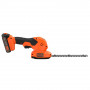 Кущоріз-ножиці акумуляторні (2в1) BLACK+DECKER, 18 В, 2 А/год, довжина ножа 20 см, діаметр гілок 8 мм, 1 акумулятора і зарядний пристрій, вага 2.5 кг