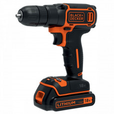 Дриль-шурупокрут акумуляторна BLACK + DECKER, 18 В, 0-650 об/хв, 30 Нм, один акумулятор 1.5А/год, зарядний пристрій 0.4 А, реверс, патрон 1 — 10 мм, підсвічування, реверс (картон)