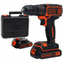 Дриль-шурупокрут BLACK+DECKER, безударний, 18 В, 1.5 А/год, 42 Нм, 650 об/хв, патрон 10 мм швидкозатискний, кількість швидкостей - 1, вага 1.6 кг, 2 акумулятора, зарядний пристрій, валіза