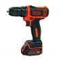 Дриль-шурупокрут BLACK+DECKER, безударний, 10.8 В, 1.5 А/год, 26 Нм, 550 об/хв, патрон 10 мм швидкозатискний, кількість швидкостей - 1, вага 0.98 кг, акумулятор, зарядний пристрій, валіза