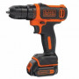 Дриль-шурупокрут BLACK+DECKER, безударний, 10.8 В, 1.5 А/год, 26 Нм, 550 об/хв, патрон 10 мм швидкозатискний, кількість швидкостей - 1, вага 1.96 кг, акумулятор, зарядний пристрій, валіза