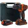 Дриль-шурупокрут BLACK+DECKER, безударний, 18 В, 1.5 А/год, 40 Нм, 360-1400 об/хв, патрон 10 мм швидкозатискний, кількість швидкостей - 2, вага 1.9 кг, акумулятор, зарядний пристрій, валіза