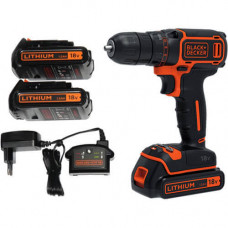 Дриль-шурупокрут BLACK+DECKER, безударний, 18 В, 1.5 А/год, 40 Нм, 360-1400 об/хв, патрон 10 мм швидкозатискний, кількість швидкостей - 2, вага 1.9 кг, акумулятор, зарядний пристрій, валіза