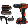 Дриль-шурупокрут BLACK+DECKER, безударний, 18 В, 1.5 А/год, 40 Нм, 360-1400 об/хв, патрон 10 мм швидкозатискний, кількість швидкостей - 2, вага 1.9 кг, акумулятор, зарядний пристрій, валіза