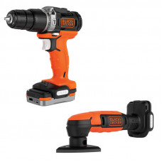Набір з двох інструментів BLACK+DECKER, 12 В XR Li-ion, 1.5 А/год, вага 2.93 кг, сумка, акумулятор і зарядний пристрій