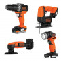 Набір з чотирьох інструментів BLACK+DECKER, 12 В XR Li-ion, 1.5 А/год, вага 4.89 кг, сумка, акумулятор і зарядний пристрій