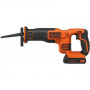 Пила шабельна акумуляторна BLACK+DECKER, 18В Li-Ion, 0-3000 ход/хв, величина ходу 22 мм, вага 1.5 кг, 1 акумулятор 1.5 А/год та ЗП
