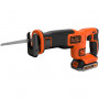 Пила шабельна акумуляторна BLACK + DECKER, 18,0 В Li-ion, 2,5 А/год, швидкість 0-3000 хід/хв, крок полотна 22 мм, опорна рамка, безключова зміна полотна, захист від випадкового спуску, 1 акумулятор, зарядний пристрій