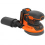 Шліфмашина ексцентрикова BLACK+DECKER, 18 В Li-ion, 12000 об/хв, 125 мм, амплітуда 1.3 мм, вага 0.9 кг, акумулятор, зарядний пристрій, аксесуари