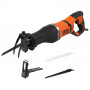 Шабельна пила мережева BLACK+DECKER, 750 Вт, швидкість 0-2.800 хід / хв, величина ходу 20 мм, безключова заміна, блокування випадкового пуску, кабель живлення 3.0 м, 2 пильних полотна (пакування - картон), 2.4 кг