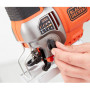 Пила лобзикова мережева BLACK+DECKER, 650 Вт, швидкість 0-3.100 хід/хв, кут розпилювання: 0-45° (фіксація), підошва: відлив, прорезинена рукоятка, фіксація пуску, електронне регулювання швидкості, крок 0-19 мм, макс.