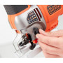 Пила лобзикова мережева BLACK+DECKER, 650 Вт, швидкість 0-3.100 хід/хв, кут розпилювання: 0-45° (фіксація), підошва: відлив, прорезинена рукоятка, фіксація пуску, електронне регулювання швидкості, крок 0-19 мм, макс.