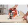 Пила лобзикова мережева BLACK+DECKER, 650 Вт, швидкість 0-3.100 хід/хв, кут розпилювання: 0-45° (фіксація), підошва: відлив, прорезинена рукоятка, фіксація пуску, електронне регулювання швидкості, крок 0-19 мм, макс.
