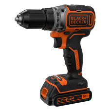 Дриль-шурупокрут акумуляторний BLACK+DECKER, безщітковий, безударний, 18 В, 1.5 А/год, 52 Нм, 410-1650 об/хв, патрон 13 мм швидкозатискний, кількість швидкостей - 2, вага 1.5 кг, 2 акумулятора, зарядний пристрій, вал