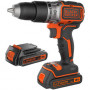 Дриль-шурупокрут акумуляторний BLACK+DECKER, BRUSHLESS, ударний, 18 В, 1.5 А/год, 52 Нм, 1600 об/хв, 28.050 уд/хв, патрон 13 мм швидкозатискний, кількість швидкостей - 2, вага 2,96 кг, 2 акумулятора, зарядний пристрі