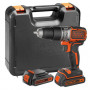 Дриль-шурупокрут акумуляторний BLACK+DECKER, BRUSHLESS, ударний, 18 В, 1.5 А/год, 52 Нм, 1600 об/хв, 28.050 уд/хв, патрон 13 мм швидкозатискний, кількість швидкостей - 2, вага 2,96 кг, 2 акумулятора, зарядний пристрі