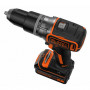 Дриль-шурупокрут акумуляторний BLACK+DECKER, BRUSHLESS, ударний, 18 В, 1.5 А/год, 52 Нм, 1600 об/хв, 28.050 уд/хв, патрон 13 мм швидкозатискний, кількість швидкостей - 2, вага 2,96 кг, 2 акумулятора, зарядний пристрі