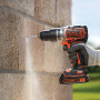 Дриль-шурупокрут акумуляторний BLACK+DECKER, BRUSHLESS, ударний, 18 В, 1.5 А/год, 52 Нм, 1600 об/хв, 28.050 уд/хв, патрон 13 мм швидкозатискний, кількість швидкостей - 2, вага 2,96 кг, 2 акумулятора, зарядний пристрі