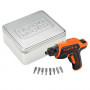 Викрутка акумуляторна BLACK+DECKER, 3.6 В Li-ion, 180 об/хв, реверс, підсвітка, вага 0.88 кг, зарядний пристрій, насадки, шестигранний шліц, валіза