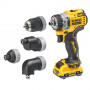 Дриль-шурупокрут DeWALT, безщітковий, XR Li-ion 12 В зі змінними насадками, 57.5 Нм, 0-425 / 0-1500 об/хв, кількість швидкостей - 2, вага 0.73 кг, шестигранний патрон-насадка 10 мм, шестигранна кутова насадка правост