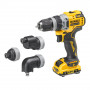 Дриль-шурупокрут DeWALT, безщітковий, XR Li-ion 12 В зі змінними насадками, 57.5 Нм, 0-425 / 0-1500 об/хв, кількість швидкостей - 2, вага 0.73 кг, шестигранний патрон-насадка 10 мм, шестигранна кутова насадка правост