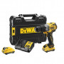 Дриль-шурупокрут DeWALT, безщітковий, ударний, XR Li-ion 12 В, 2 А/год, 57.5 Нм, 425-1500 об/хв, патрон 10 мм швидкозатискний, кількість швидкостей - 2, вага 0.96 кг, 2 акумулятора, зарядний пристрій, валіза