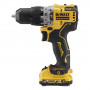 Дриль-шурупокрут DeWALT, безщітковий, ударний, XR Li-ion 12 В, 2 А/год, 57.5 Нм, 425-1500 об/хв, патрон 10 мм швидкозатискний, кількість швидкостей - 2, вага 0.96 кг, 2 акумулятора, зарядний пристрій, валіза