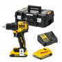 Дриль-шурупокрут DeWALT, безщітковий, безударний, XR Li-ion 18 В, 2 А/год, 65 Нм, 450-1650 об/хв, патрон 13 мм швидкозатискний, кількість швидкостей - 2, вага 1.1 кг, 2 акумулятора, зарядний пристрій, валіза, додатко