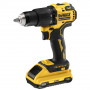 Дриль-шурупокрут DeWALT, безщітковий, ударний, 18 В XR Li-ion, 2 А/год, 65 Нм, 450-1650 об/хв, патрон 13 мм швидкозатискний, кількість швидкостей - 2, вага 1.2 кг, 2 акумулятора, зарядний пристрій, валіза