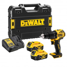 Дриль-шурупокрут DeWALT, безщітковий, ударний, 18 В XR Li-ion, 5 А/год, 65 Нм, 450-1650 об/хв, патрон 13 мм швидкозатискний, кількість швидкостей - 2, вага 1.2 кг, 2 акумулятори, зарядний пристрій, валіза TSTAK