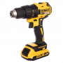 Дриль-шурупокрут DeWALT, безщітковий, безударний, XR Li-ion 18 В, 2 А/год, 65 Нм, 500-1750 об/хв, патрон 13 мм швидкозатискний, кількість швидкостей - 2, вага 1.15 кг, 2 акумулятора, зарядний пристрій, валіза