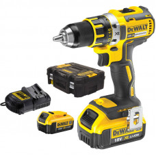 Дриль-шурупокрут DeWALT, безщітковий, безударний, XR Li-ion 18 В, 4 А/год, 60 Нм, 600-2000 об/хв, патрон 13 мм швидкозатискний, кількість швидкостей - 2, вага 1.2 кг, 2 акумулятора, зарядний пристрій, валіза