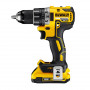 Дриль-шурупокрут DeWALT, безщітковий, безударний, XR Li-ion 18 В, 2 А/год, 70 Нм, 550-2000 об/хв, патрон 13 мм швидкозатискний, кількість швидкостей - 2, вага 1.5 кг, 2 акумулятора, зарядний пристрій, валіза