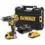 Дриль-шурупокрут DeWALT, безщітковий, безударний, XR Li-ion 18 В, 2 А/год, 70 Нм, 550-2000 об/хв, патрон 13 мм швидкозатискний, кількість швидкостей - 2, вага 1.5 кг, 2 акумулятора, зарядний пристрій, валіза