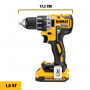 Дриль-шурупокрут DeWALT, безщітковий, безударний, XR Li-ion 18 В, 70 Нм, 550-2000 об/хв, патрон 13 мм швидкозатискний, кількість швидкостей - 2, вага 1.2 кг, валіза