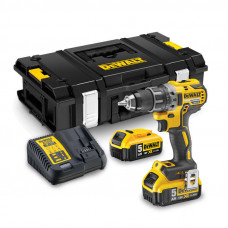 Дриль-шурупокрут DeWALT, безщітковий, безударний, XR Li-ion 18 В, 5 А/год, 70 Нм, 550-2000 об/хв, патрон 13 мм швидкозатискний, кількість швидкостей - 2, вага 1.7 кг, 2 акумулятора, зарядний пристрій, валіза
