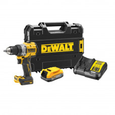 Дриль-шурупокрут DeWALT, безщітковий, XR Li-ion PowerStack 18 В, 1.7 А/год, 90 Нм, 0-650 / 0-2000 об/хв, патрон 13 мм швидкозатискний, кількість швидкостей - 2, вага 1.28 кг, 1 акумулятор, зарядний пристрій, валіза T