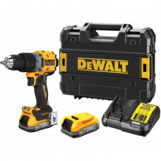 Дриль-шурупокрут DeWALT, безщітковий, XR Li-ion PowerStack 18 В, 1.7 А/год, 90 Нм, 0-650/0-2000 об/хв, патрон 13 мм швидкозатискний, кількість швидкостей - 2, вага 1.28 кг, 2 акумулятори, зарядний пристрій, валіза TS